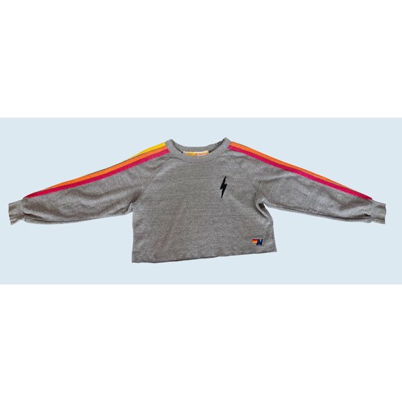 AVIATOR NATION Bolt Embroidered Classic Cropped Crew Neck Top Sz S - Picture 3 of 8